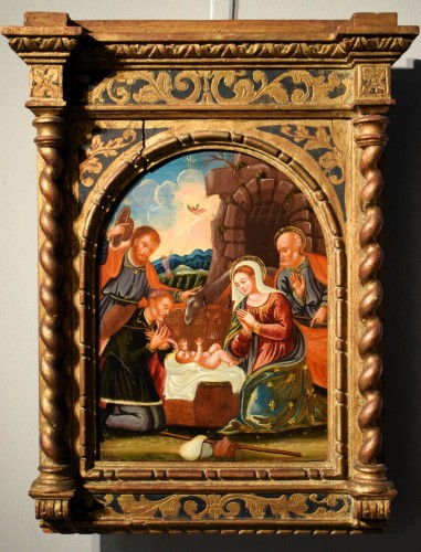 Tableaux et dessins Tableaux XVIIe siècle - Adoration des bergers, artiste vénitien crétois  du XVIIe siècle